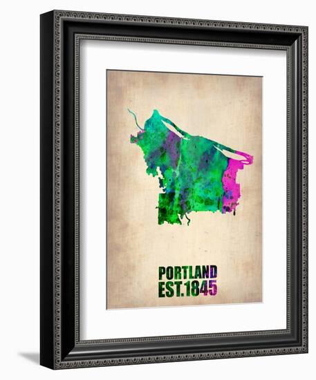 Portland Watercolor Map-NaxArt-Framed Art Print