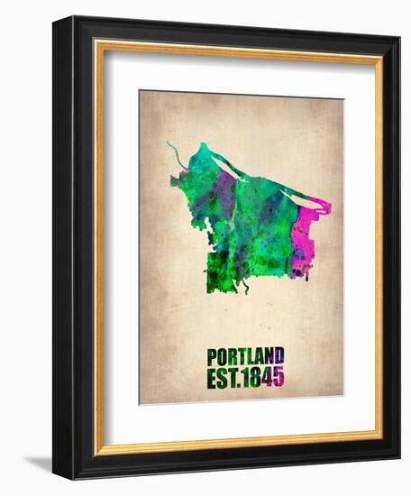 Portland Watercolor Map-NaxArt-Framed Art Print