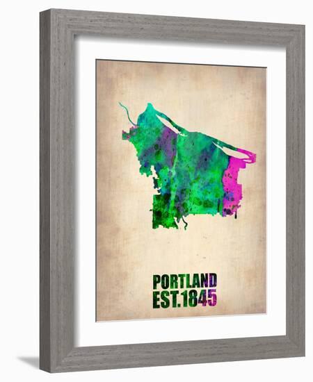 Portland Watercolor Map-NaxArt-Framed Art Print