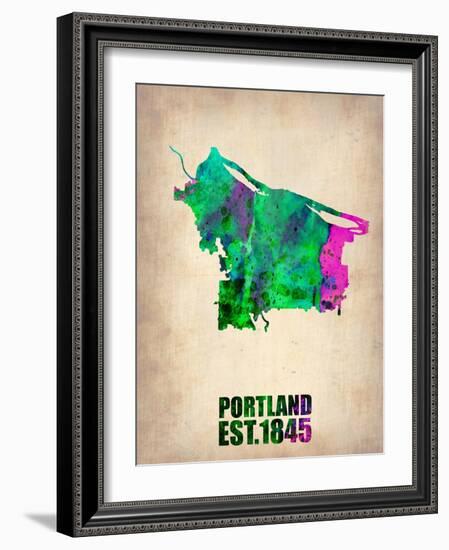 Portland Watercolor Map-NaxArt-Framed Art Print