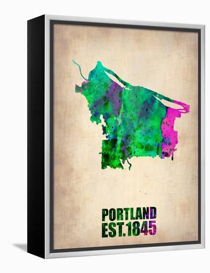 Portland Watercolor Map-NaxArt-Framed Stretched Canvas