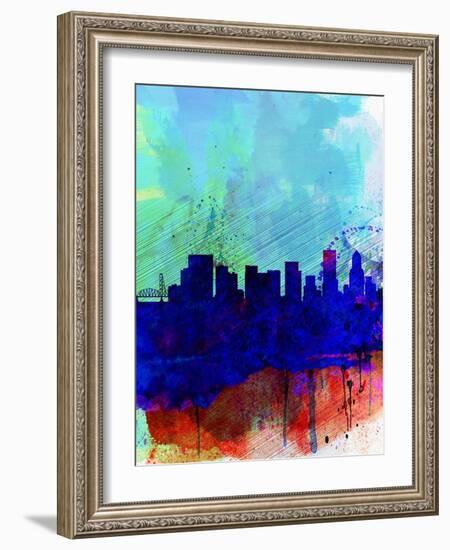 Portland Watercolor Skyline-NaxArt-Framed Art Print