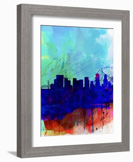 Portland Watercolor Skyline-NaxArt-Framed Art Print