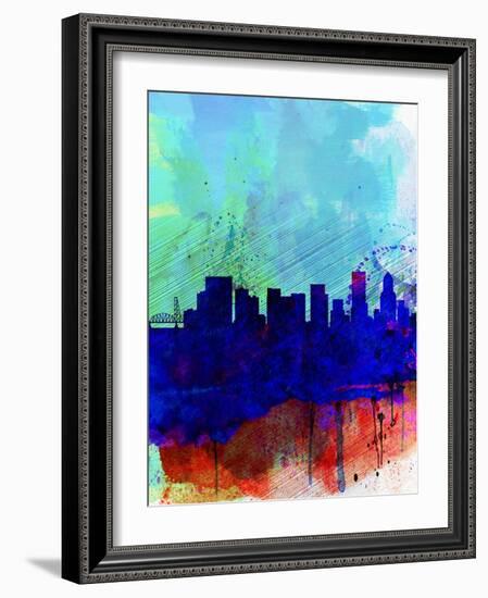 Portland Watercolor Skyline-NaxArt-Framed Art Print