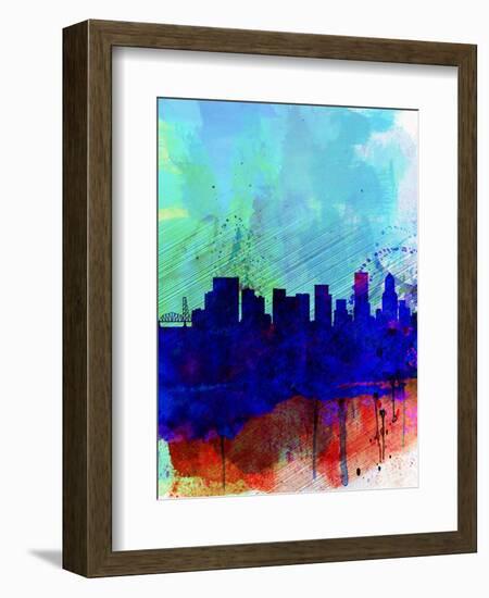 Portland Watercolor Skyline-NaxArt-Framed Art Print