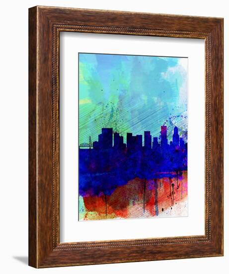 Portland Watercolor Skyline-NaxArt-Framed Art Print