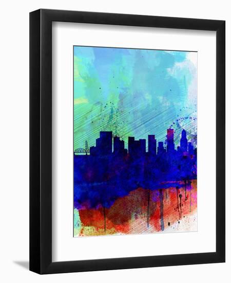 Portland Watercolor Skyline-NaxArt-Framed Art Print