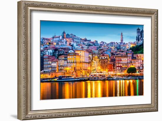 Porto, Portugal Old City Skyline from across the Douro River-Sean Pavone-Framed Photographic Print