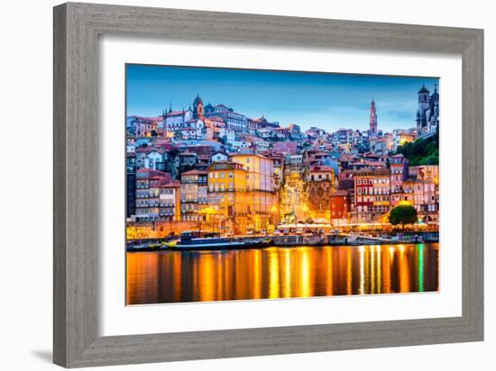 Porto, Portugal Old City Skyline from across the Douro River-Sean Pavone-Framed Photographic Print