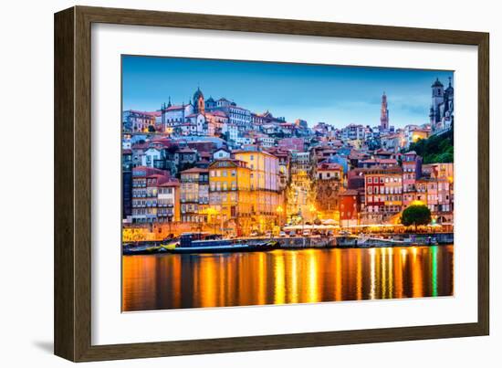 Porto, Portugal Old City Skyline from across the Douro River-Sean Pavone-Framed Photographic Print