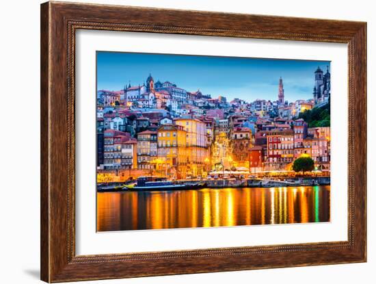 Porto, Portugal Old City Skyline from across the Douro River-Sean Pavone-Framed Photographic Print