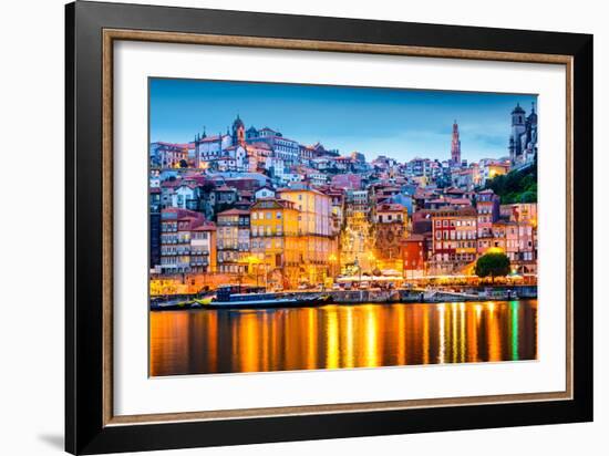 Porto, Portugal Old City Skyline from across the Douro River-Sean Pavone-Framed Photographic Print