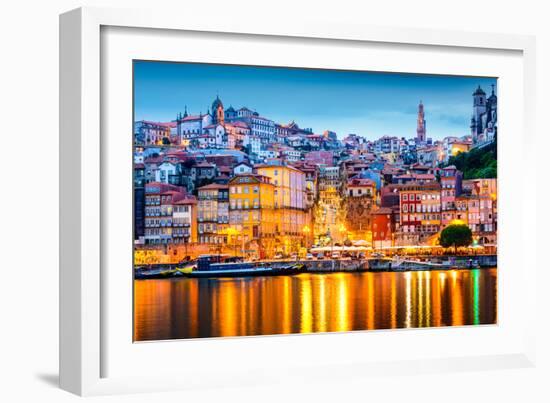 Porto, Portugal Old City Skyline from across the Douro River-Sean Pavone-Framed Photographic Print