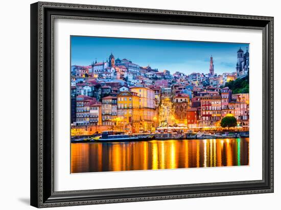 Porto, Portugal Old City Skyline from across the Douro River-Sean Pavone-Framed Photographic Print