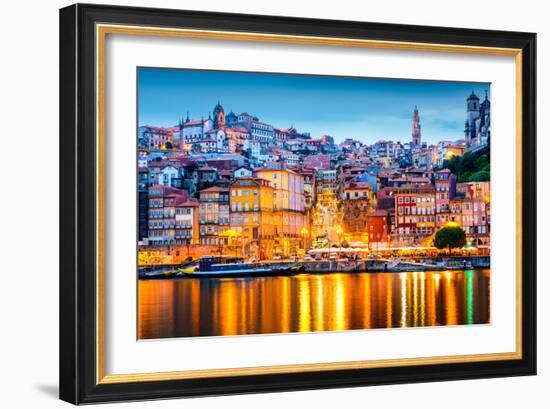 Porto, Portugal Old City Skyline from across the Douro River-Sean Pavone-Framed Photographic Print