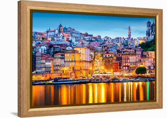 Porto, Portugal Old City Skyline from across the Douro River-Sean Pavone-Framed Premier Image Canvas