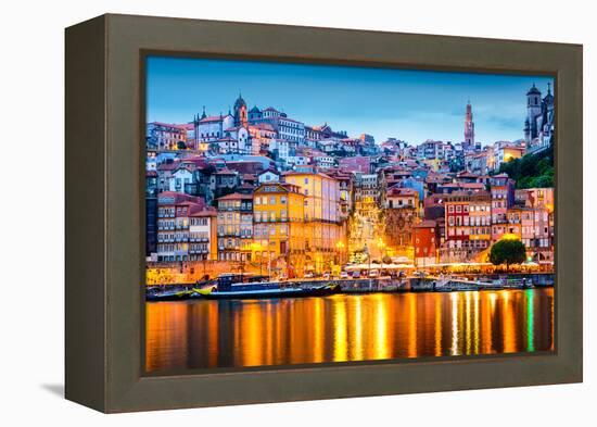 Porto, Portugal Old City Skyline from across the Douro River-Sean Pavone-Framed Premier Image Canvas