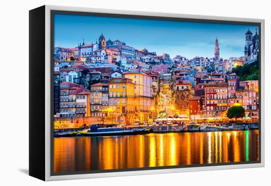 Porto, Portugal Old City Skyline from across the Douro River-Sean Pavone-Framed Premier Image Canvas