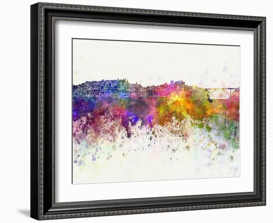 Porto Skyline in Watercolor Background-paulrommer-Framed Art Print