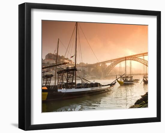Porto Wine Carrying Barcos, River Douro and City Skyline, Porto, Portugal-Michele Falzone-Framed Photographic Print