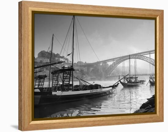 Porto Wine Carrying Barcos, River Douro and City Skyline, Porto, Portugal-Michele Falzone-Framed Premier Image Canvas