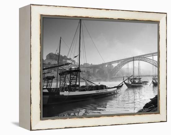 Porto Wine Carrying Barcos, River Douro and City Skyline, Porto, Portugal-Michele Falzone-Framed Premier Image Canvas