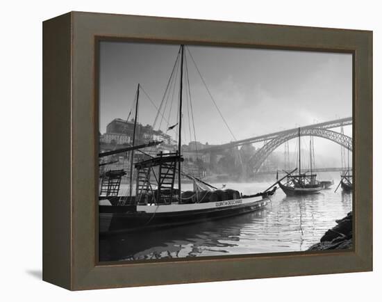 Porto Wine Carrying Barcos, River Douro and City Skyline, Porto, Portugal-Michele Falzone-Framed Premier Image Canvas