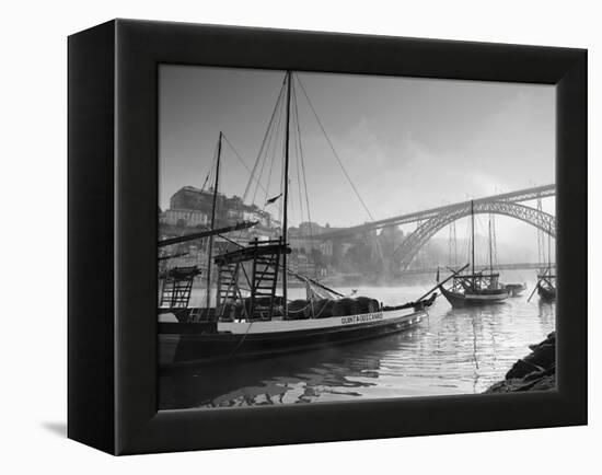 Porto Wine Carrying Barcos, River Douro and City Skyline, Porto, Portugal-Michele Falzone-Framed Premier Image Canvas