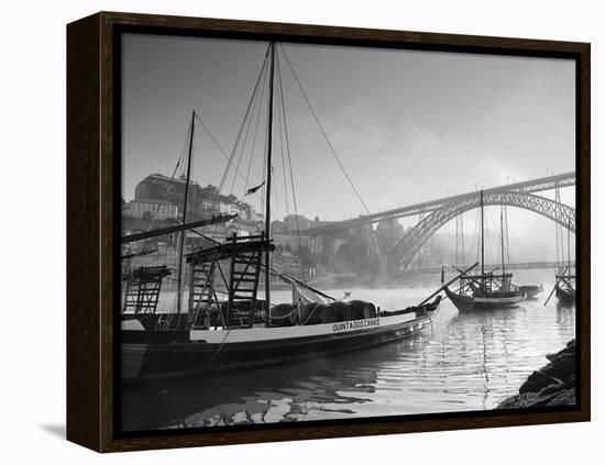 Porto Wine Carrying Barcos, River Douro and City Skyline, Porto, Portugal-Michele Falzone-Framed Premier Image Canvas