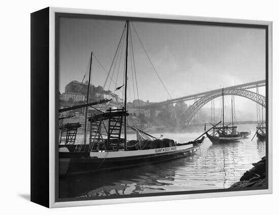 Porto Wine Carrying Barcos, River Douro and City Skyline, Porto, Portugal-Michele Falzone-Framed Premier Image Canvas