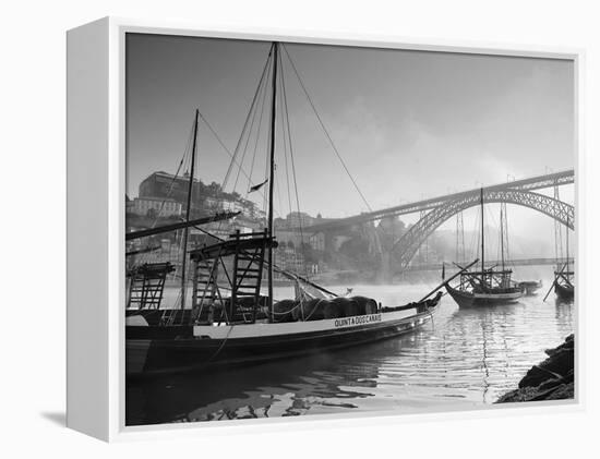 Porto Wine Carrying Barcos, River Douro and City Skyline, Porto, Portugal-Michele Falzone-Framed Premier Image Canvas