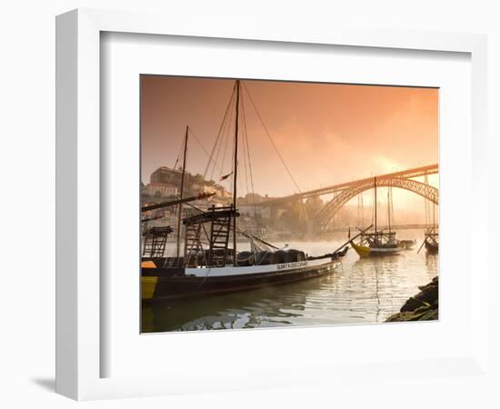 Porto Wine Carrying Barcos, River Douro and City Skyline, Porto, Portugal-Michele Falzone-Framed Photographic Print