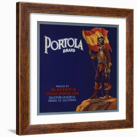 Portola Brand - Fullerton, California - Citrus Crate Label-Lantern Press-Framed Art Print