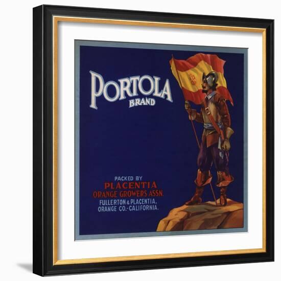 Portola Brand - Fullerton, California - Citrus Crate Label-Lantern Press-Framed Art Print
