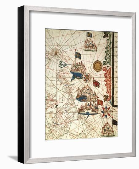 Portolan Chart Depicting the Cities of Venice, Genoa and Marseille-null-Framed Giclee Print