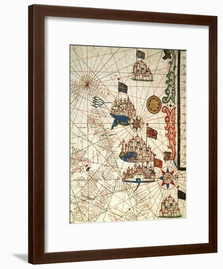 Portolan Chart Depicting the Cities of Venice, Genoa and Marseille-null-Framed Giclee Print