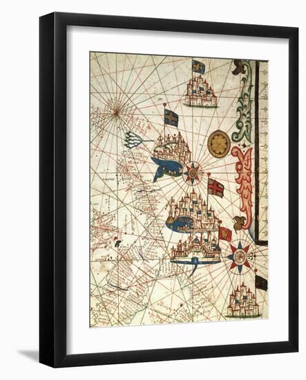 Portolan Chart Depicting the Cities of Venice, Genoa and Marseille-null-Framed Giclee Print