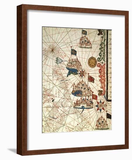 Portolan Chart Depicting the Cities of Venice, Genoa and Marseille-null-Framed Giclee Print