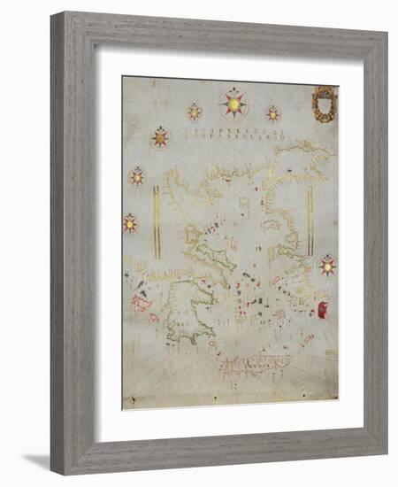 Portolan Chart of Greece, the Aegean and Western Turkey, Titled 'Archipelago De Compasso Largo'-Volcius (Vincentius Demetrius)-Framed Giclee Print