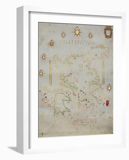 Portolan Chart of Greece, the Aegean and Western Turkey, Titled 'Archipelago De Compasso Largo'-Volcius (Vincentius Demetrius)-Framed Giclee Print