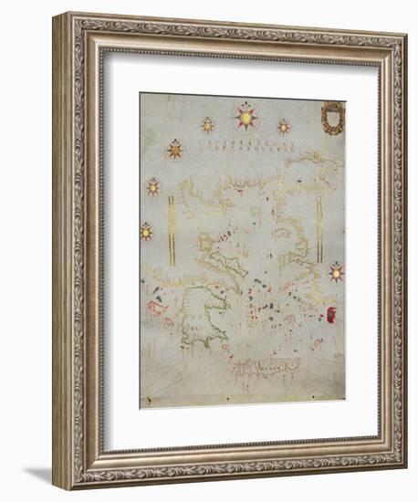 Portolan Chart of Greece, the Aegean and Western Turkey, Titled 'Archipelago De Compasso Largo'-Volcius (Vincentius Demetrius)-Framed Giclee Print