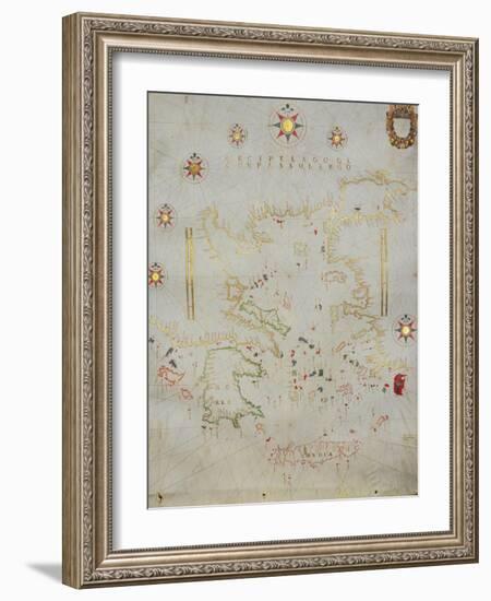 Portolan Chart of Greece, the Aegean and Western Turkey, Titled 'Archipelago De Compasso Largo'-Volcius (Vincentius Demetrius)-Framed Giclee Print