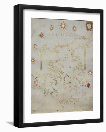 Portolan Chart of Greece, the Aegean and Western Turkey, Titled 'Archipelago De Compasso Largo'-Volcius (Vincentius Demetrius)-Framed Giclee Print