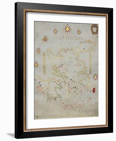 Portolan Chart of Greece, the Aegean and Western Turkey, Titled 'Archipelago De Compasso Largo'-Volcius (Vincentius Demetrius)-Framed Giclee Print