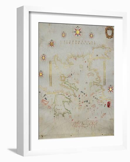 Portolan Chart of Greece, the Aegean and Western Turkey, Titled 'Archipelago De Compasso Largo'-Volcius (Vincentius Demetrius)-Framed Giclee Print