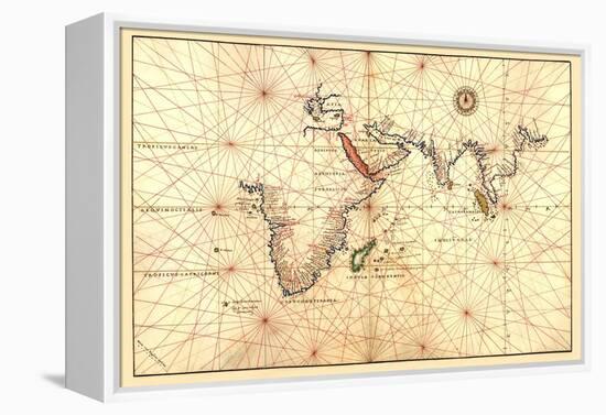 Portolan Map of Africa, the Indian Ocean and the Indian Subcontinent-Battista Agnese-Framed Stretched Canvas