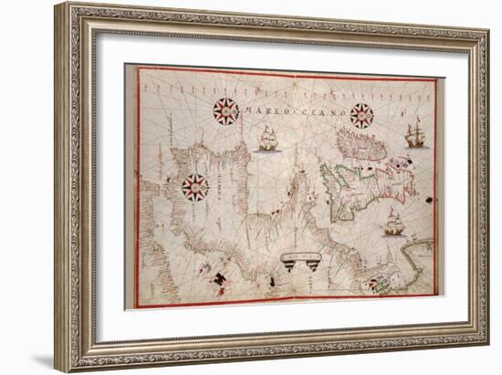 Portolan Map of Spain, England, Ireland and France-Joan Oliva-Framed Art Print