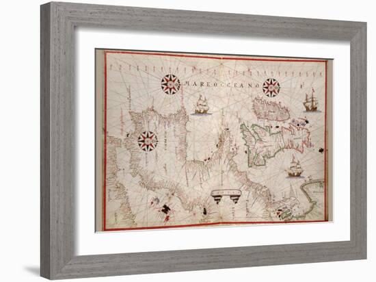 Portolan Map of Spain, England, Ireland and France-Joan Oliva-Framed Art Print