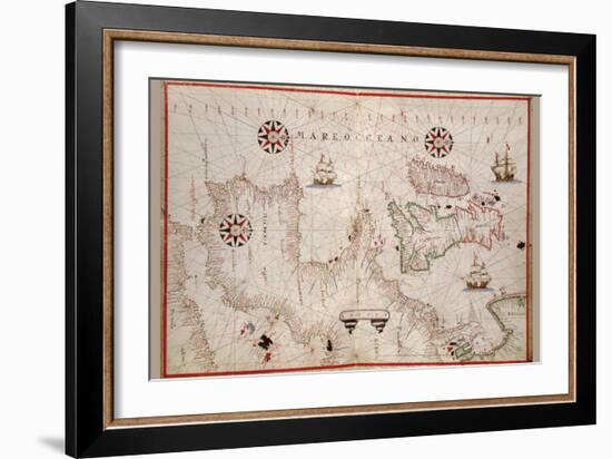 Portolan Map of Spain, England, Ireland and France-Joan Oliva-Framed Art Print