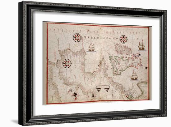 Portolan Map of Spain, England, Ireland and France-Joan Oliva-Framed Art Print